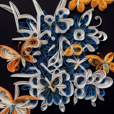 Paper Quilled Flowers and Butterflies QR Code Art