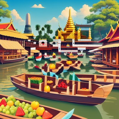 Плавучий рынок Бангкока, векторный QR-код для постеров