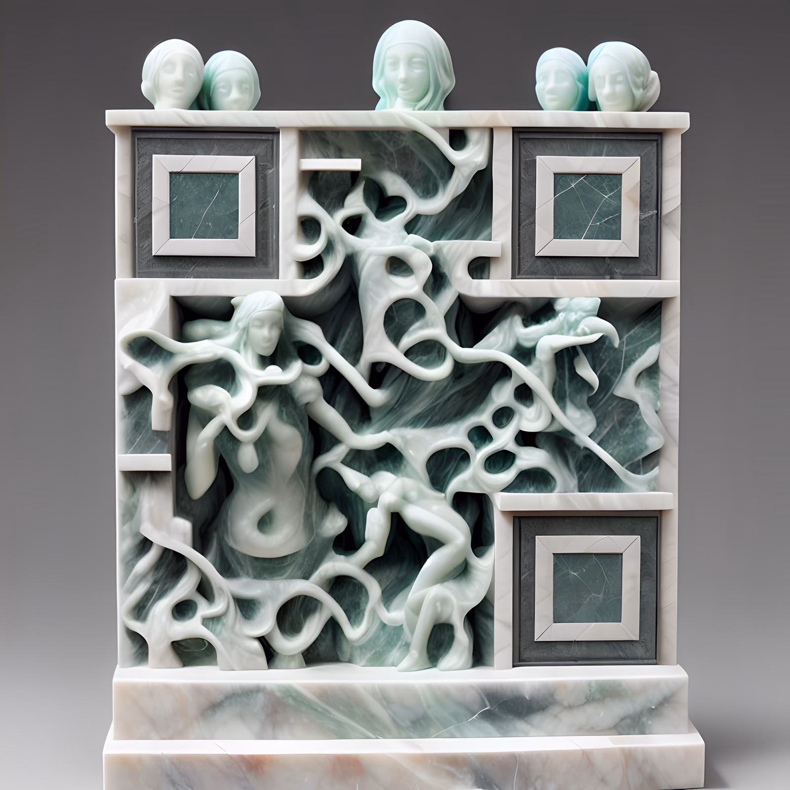 Jade Marble Relief Sculpture QR Code Art — image 1