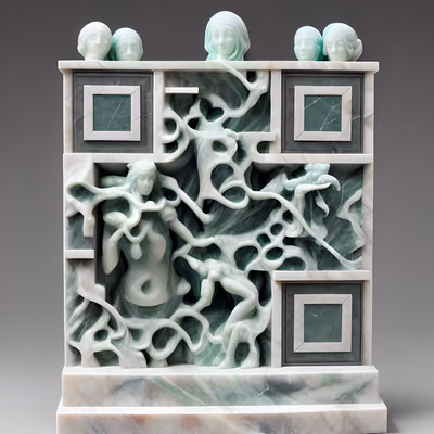 Jade Marble Relief Sculpture QR Code Art — image 1