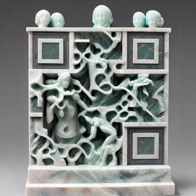 Jade Marble Relief Sculpture QR Code Art