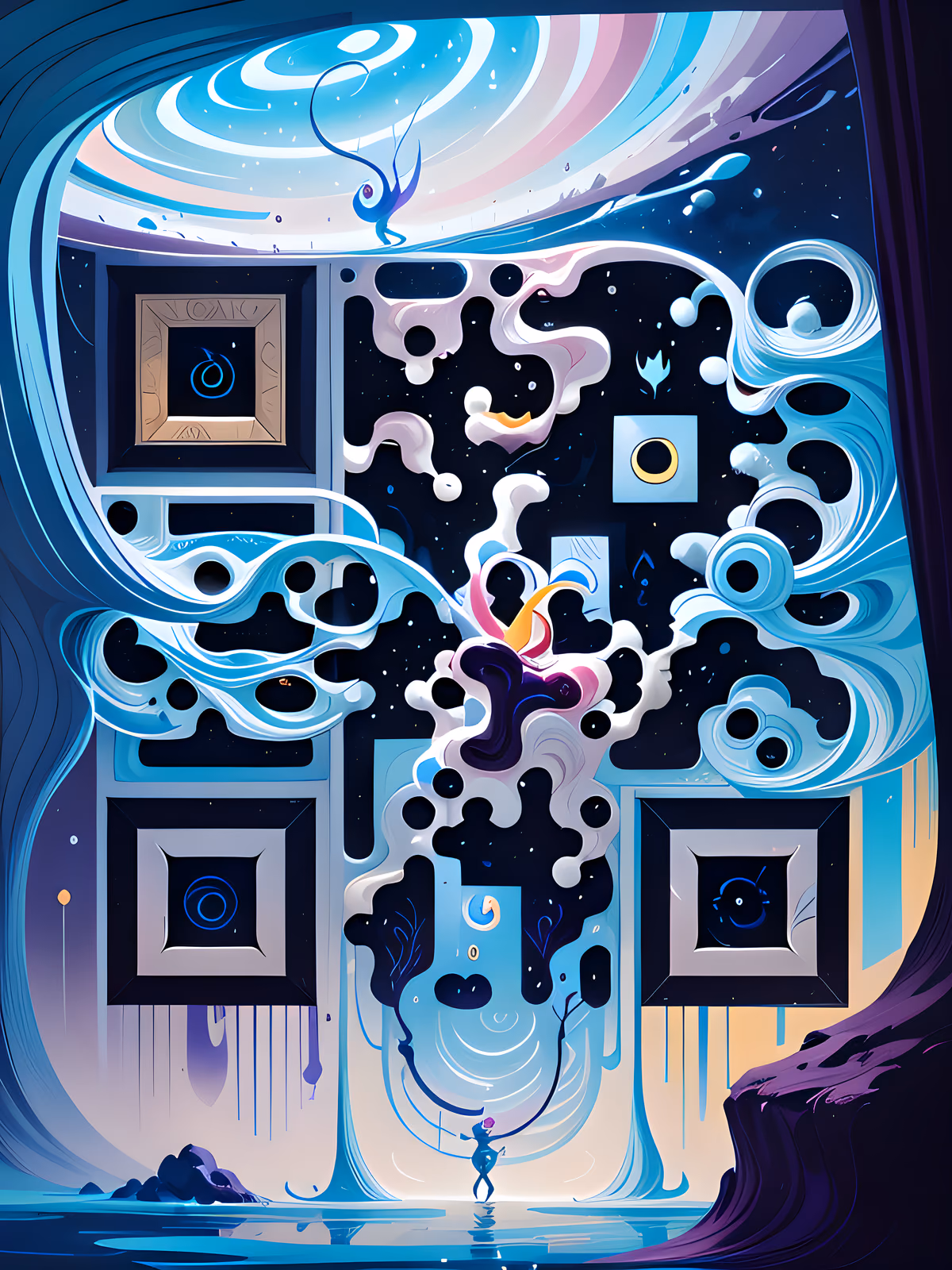 Сюрреальный закрученный пейзаж сна: QR-код для постеров — изображение 1