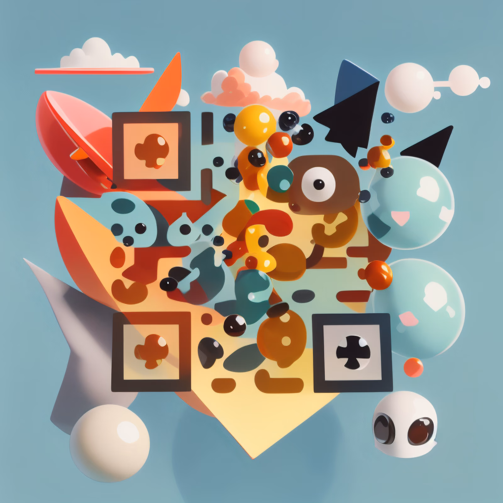 抽象漂浮形状矢量二维码设计,适用于贴纸 — 图片 1