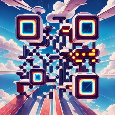 Retrofuturist Sky Pods Digital QR Code for Posters