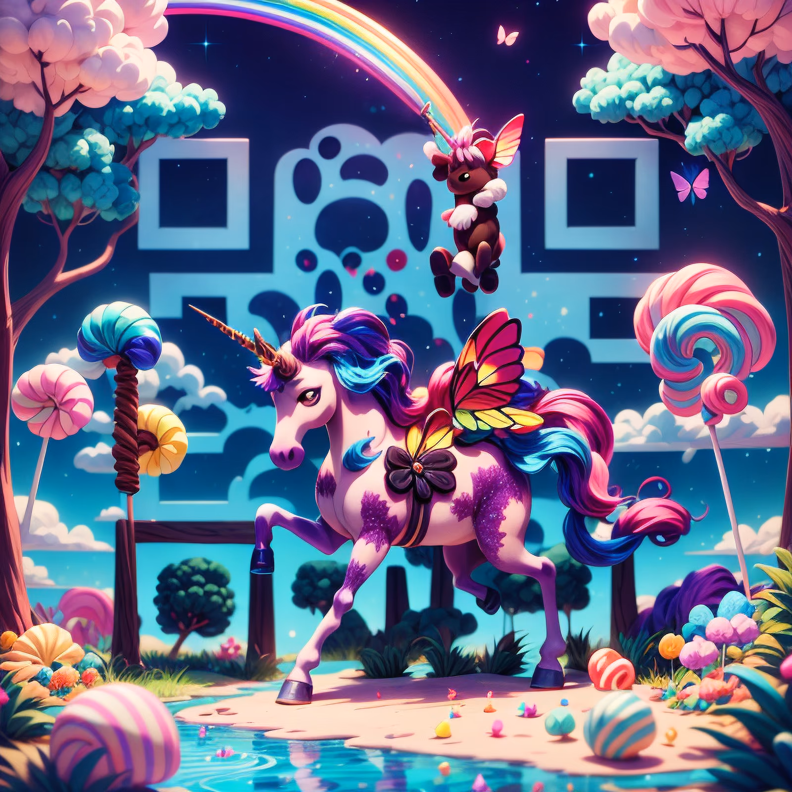 Candy Forest Unicorn 3D QR Code for Posters — image 1