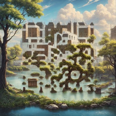 Lakeside City Park Matte Painting QR Code Art