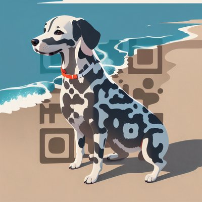 Dalmatian on Beach Vector QR Code Art