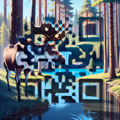 Moose Forest Lake Digital Painting QR Code Art — image 1