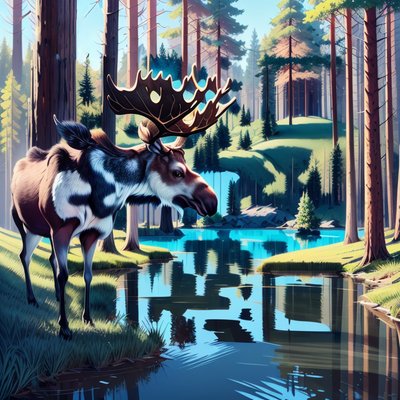 Moose Forest Lake Digital Painting QR Code Art