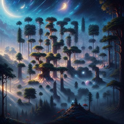 Starry Fantasy Forest Matte Painting QR Code Art