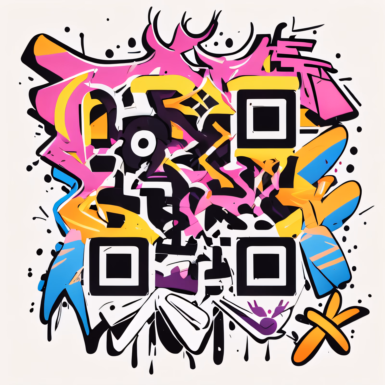 Pink Yellow Graffiti Lettering QR Code for Apparel — image 1