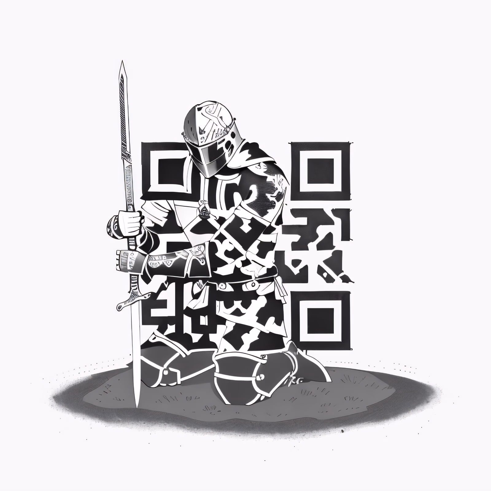 Kneeling Knight Ink Tattoo QR Code for Temporary Tattoos — image 1