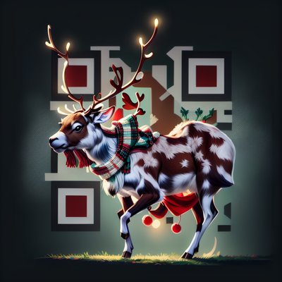 Glowing Antler Reindeer Digital Painting QR Code for Greeting Cards