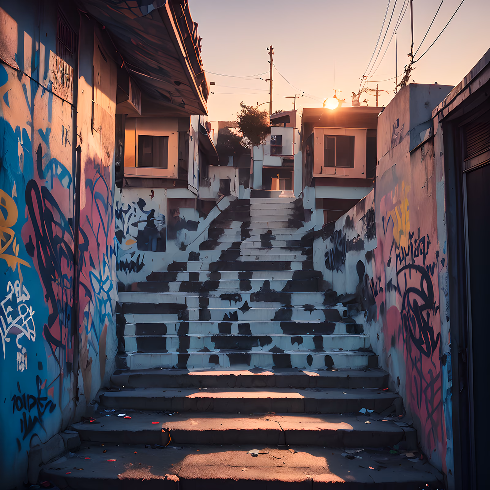 Graffiti Staircase Sunset Photography QR Code for Posters — image 1