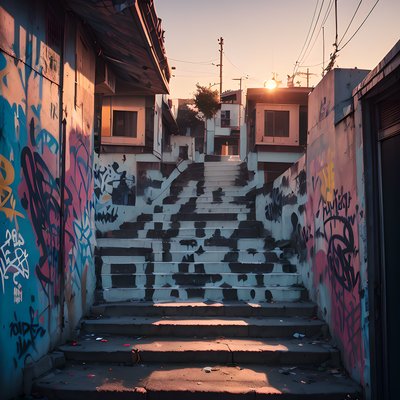 Graffiti Staircase Sunset Photography QR Code for Posters