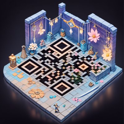 Isometric Flower Market Diorama QR Code for Posters