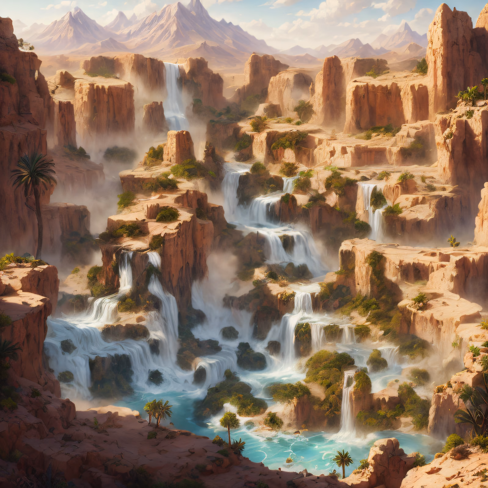 Desert Canyon Waterfalls Matte Painting QR Code Art — image 1