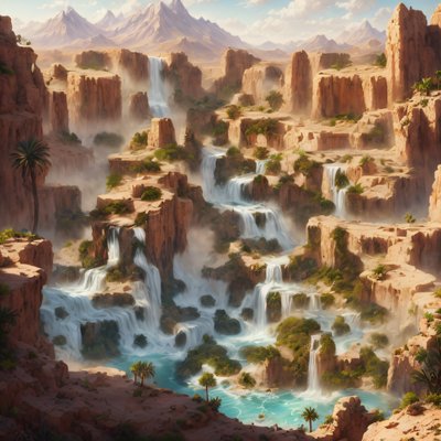 Desert Canyon Waterfalls Matte Painting QR Code Art