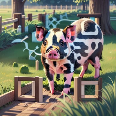 Spotted Mini Pig Digital Painting QR Code for Posters