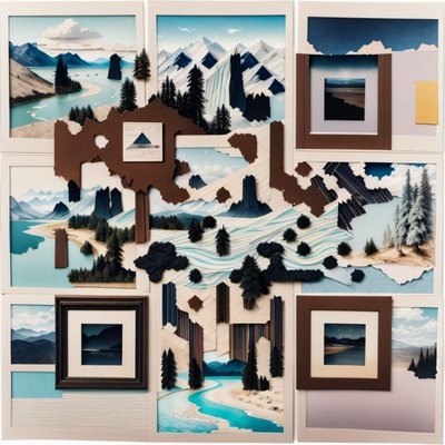 Mountain River Paper Collage QR Code Art