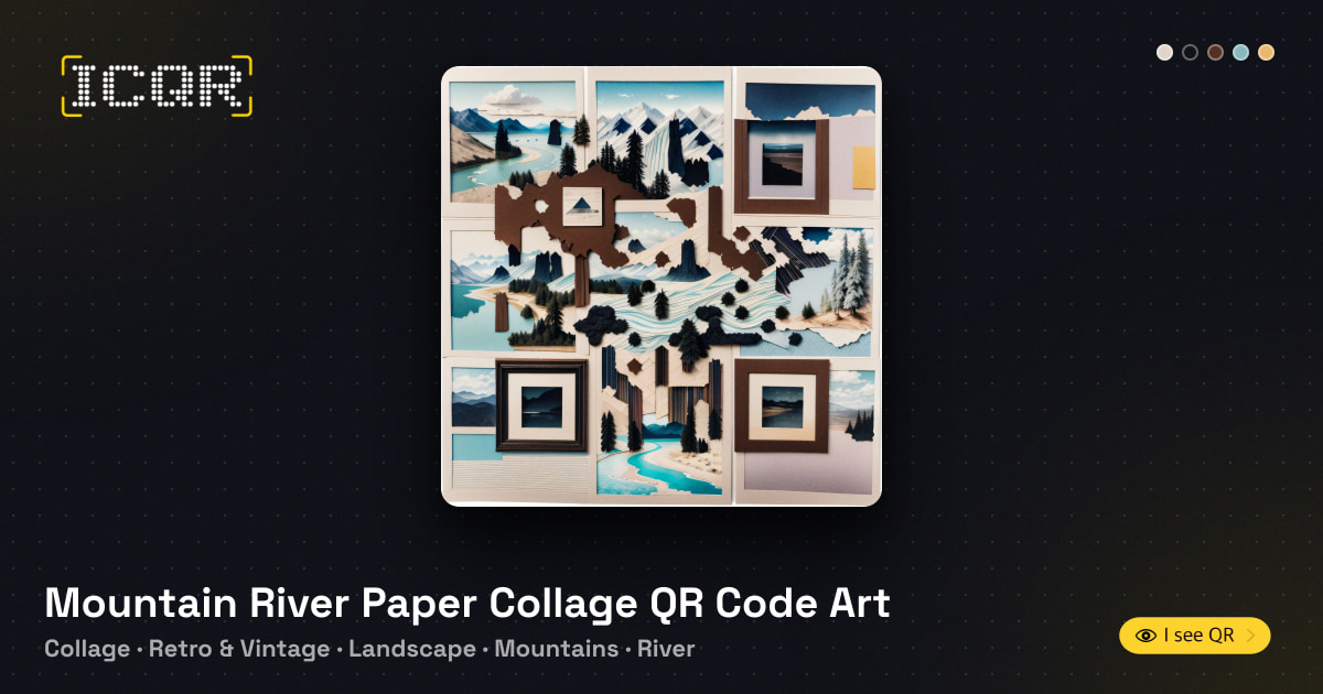 Mountain River Paper Collage QR Code Art • ICQR