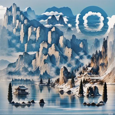 Туманное горное озеро в стиле туши: QR-код