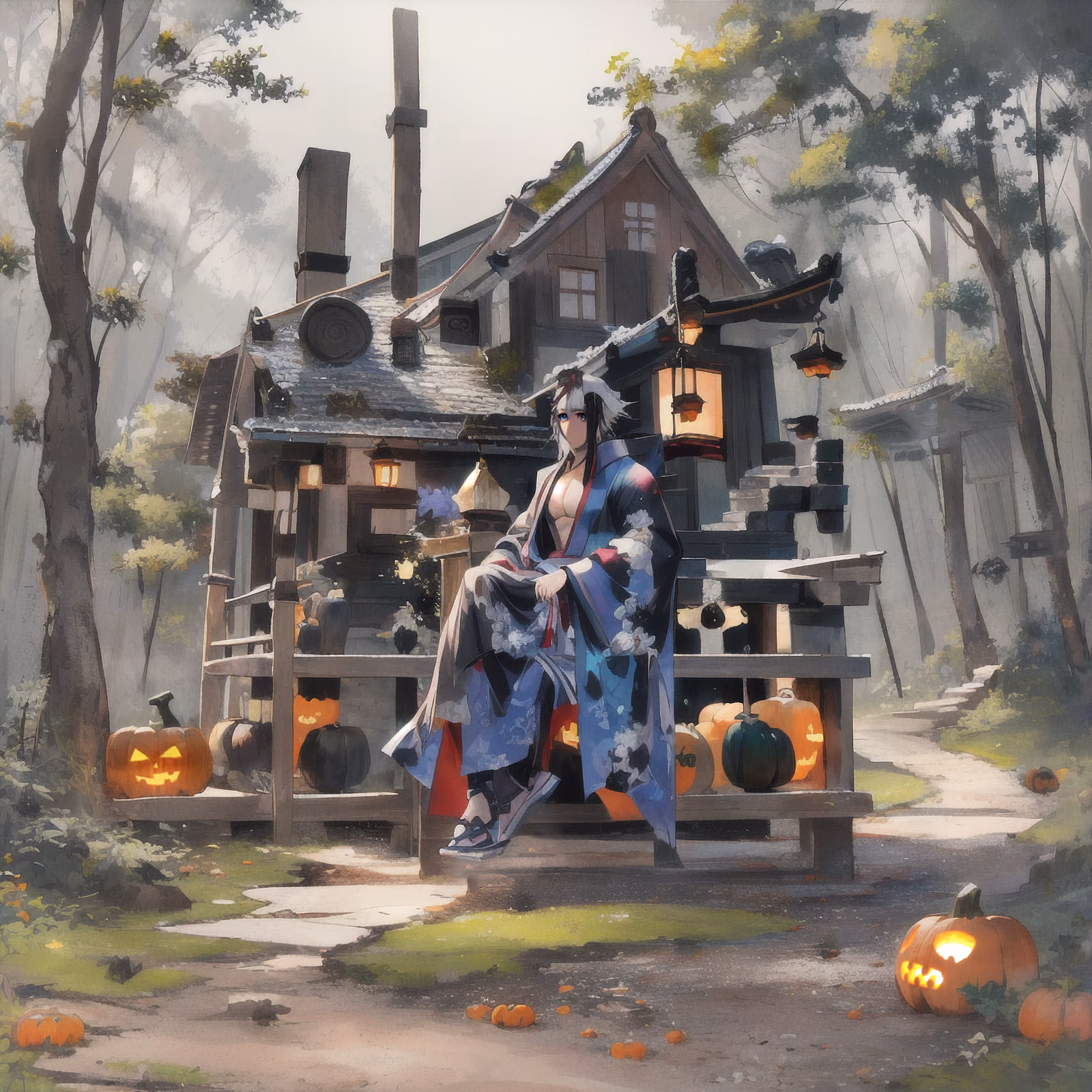 Kimono Man Halloween Village QR Code for Posters — image 1