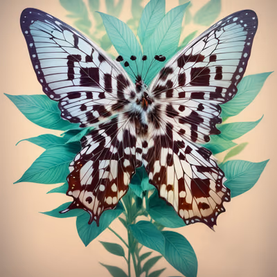 White Butterfly Teal Leaves Painting QR Code Art — image 1