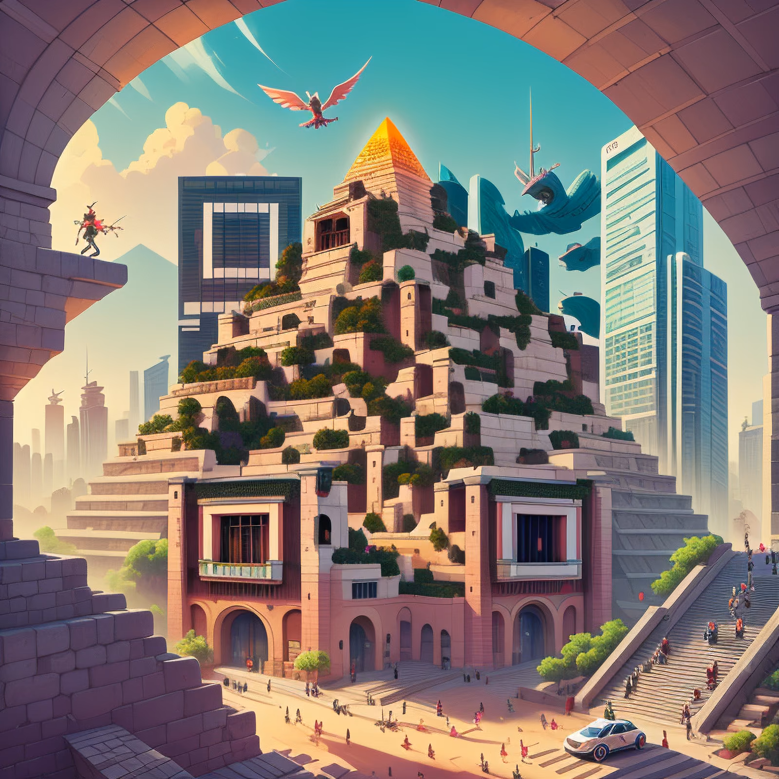 Stepped Pyramid Cityscape Game Art QR Code for Posters — image 1
