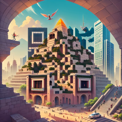 Stepped Pyramid Cityscape Game Art QR Code for Posters — image 1