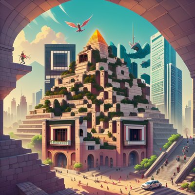 Stepped Pyramid Cityscape Game Art QR Code for Posters