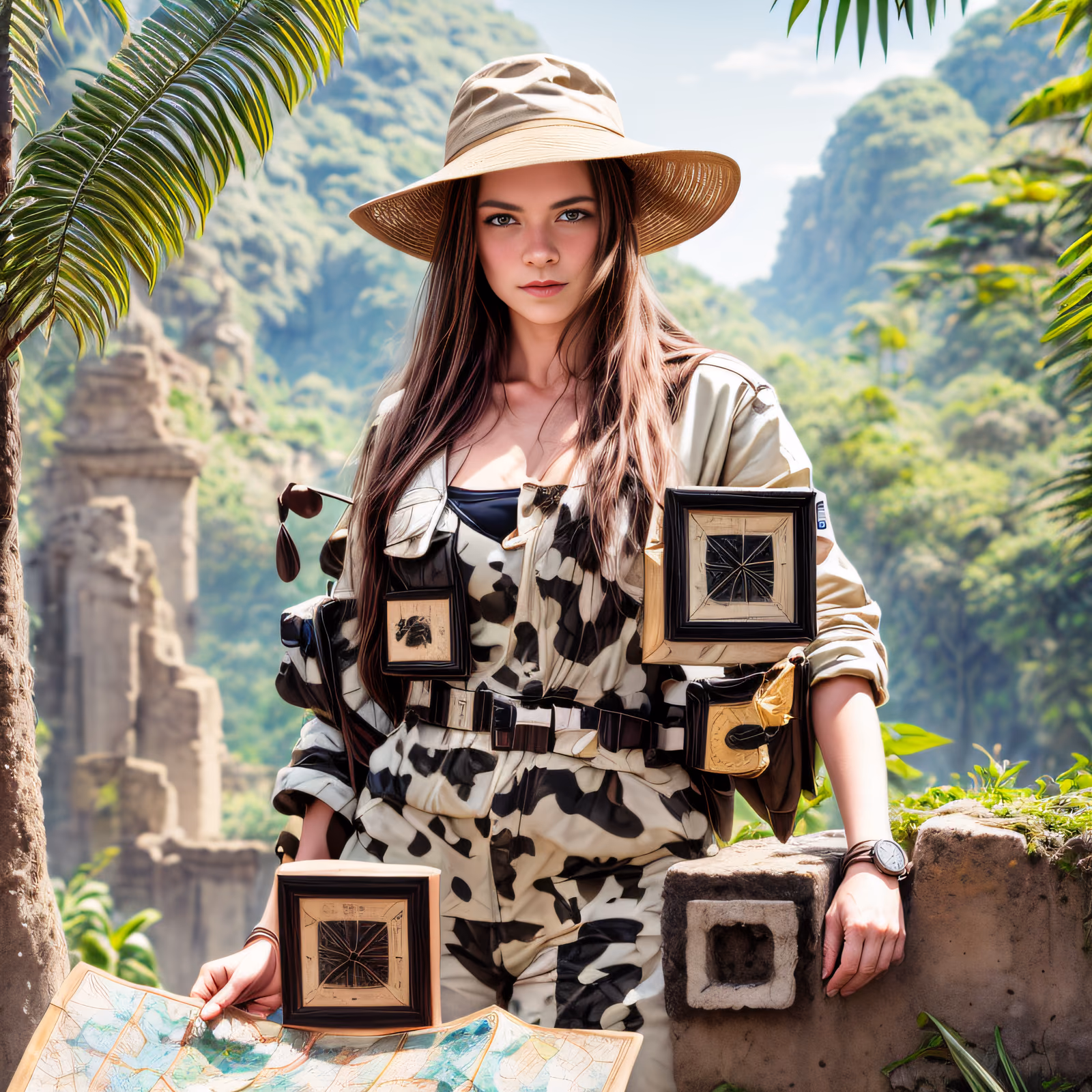 Female Jungle Explorer Photorealistic QR Code for Posters — image 1