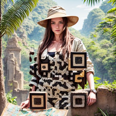 Female Jungle Explorer Photorealistic QR Code for Posters