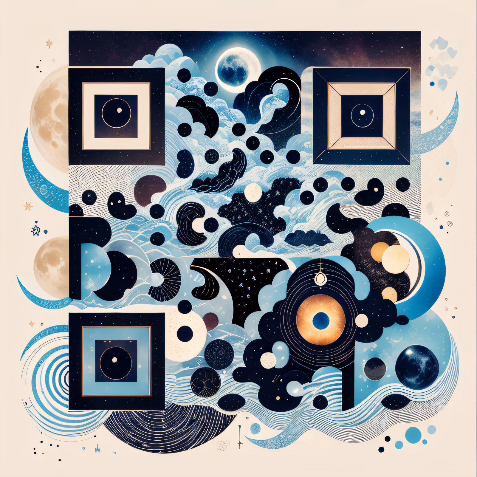 Небесный коллаж с фазами луны: QR-код для постеров — изображение 1