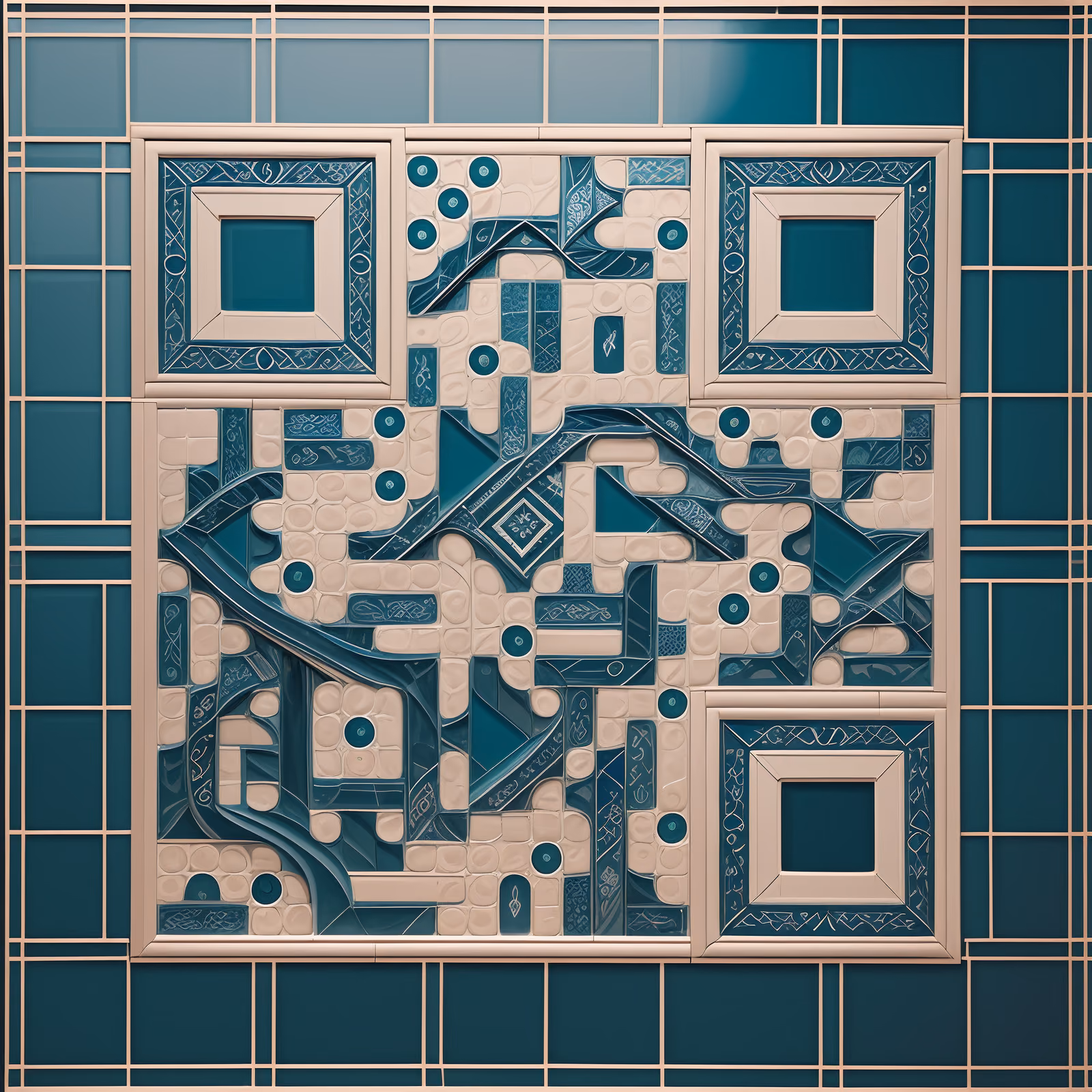 Teal Arabesque Tilework QR Code Art — image 1