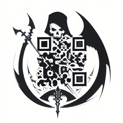 Grim Reaper Scythe Tattoo QR Code for Temporary Tattoos