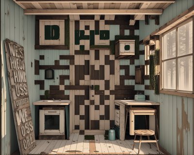 Retro Mountain Cabin Interior QR Code Art