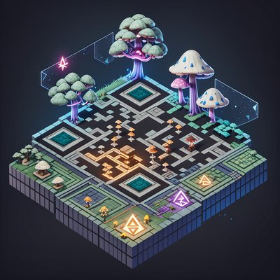 Isometric Enchanted Mushroom Arena QR Code Art