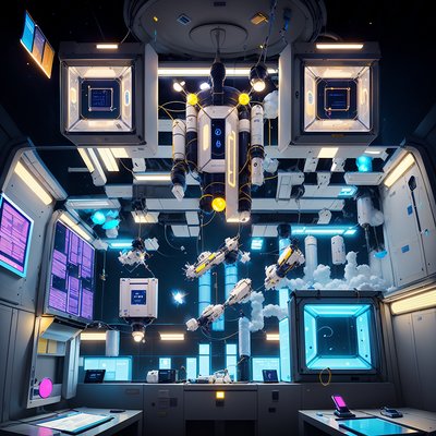 Microgravity Chamber Retrofuturism QR Code for Posters