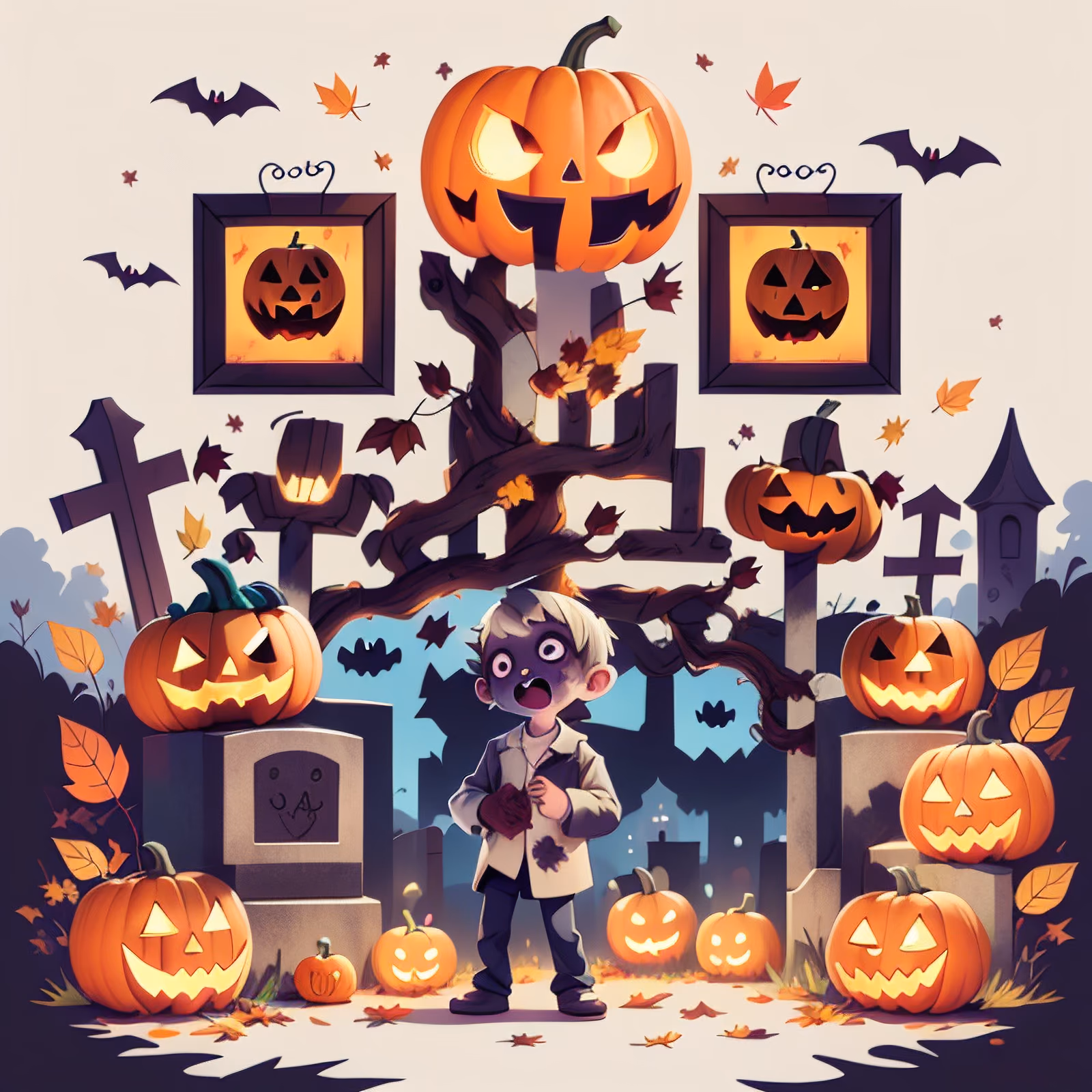 Cartoon Zombie Graveyard Halloween Bat QR Code for Posters — image 1