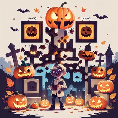 Cartoon Zombie Graveyard Halloween Bat QR Code for Posters