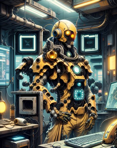 Yellow Robot Cyberpunk Control Room QR Code for Posters