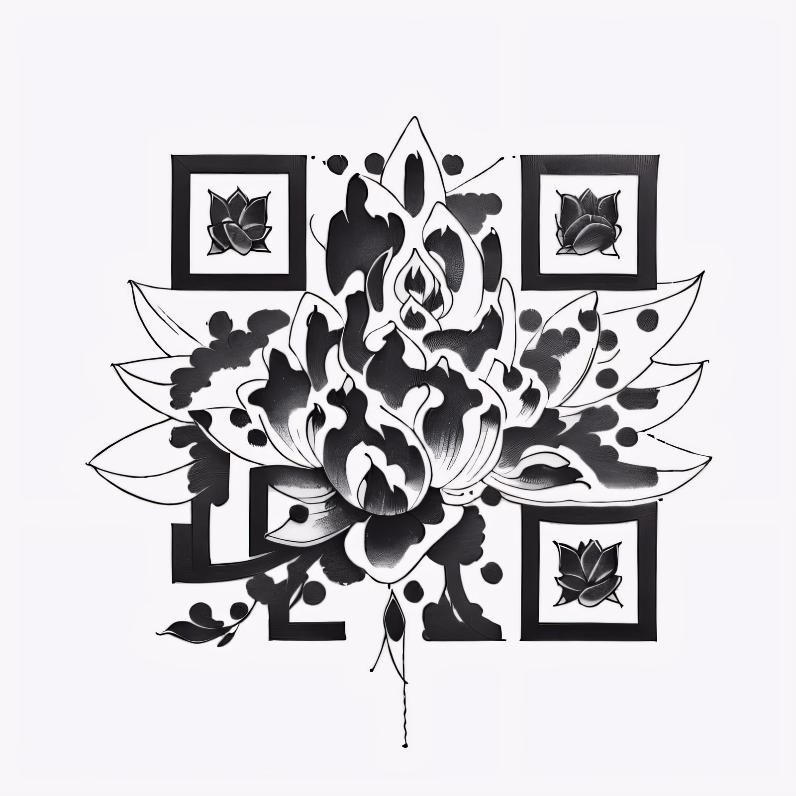 Black Ink Lotus Tattoo Leaves QR Code for Temporary Tattoos — image 1