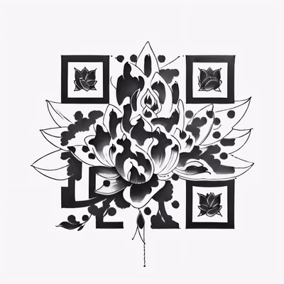 Black Ink Lotus Tattoo Leaves QR Code for Temporary Tattoos — image 1