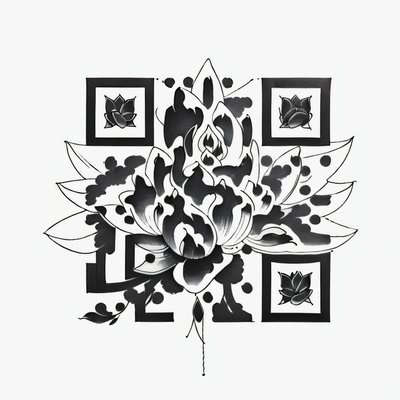 Black Ink Lotus Tattoo Leaves QR Code for Temporary Tattoos