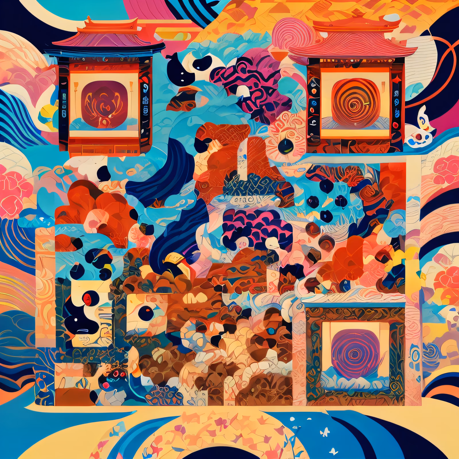 Japanese Pagoda Wave Pattern QR Code Art — image 1