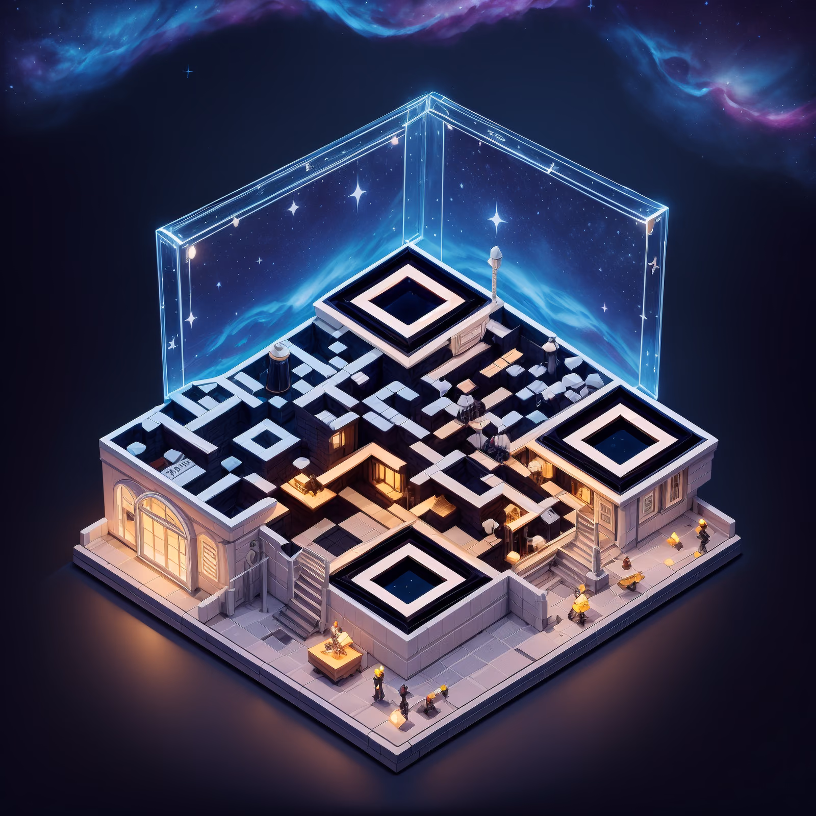 Starlight Observatory Isometric Diorama QR Code for Posters — image 1