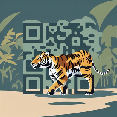 Tiger Riverbank Jungle Vector QR Code for Posters