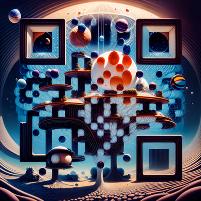 Сюрреалистичная архитектура с парящими планетами: QR-код — изображение 1