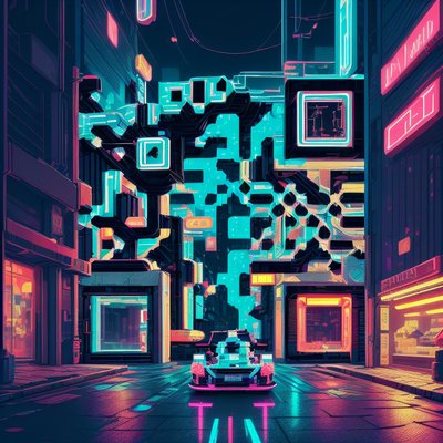 Cyberpunk Neon Street Pixel QR Code for Posters